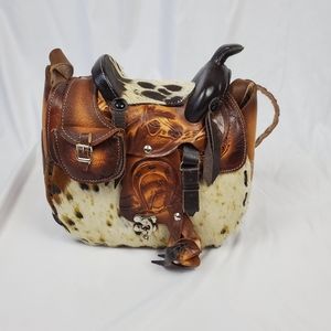 Cowhide and Genuine Leather Satchel Bag
